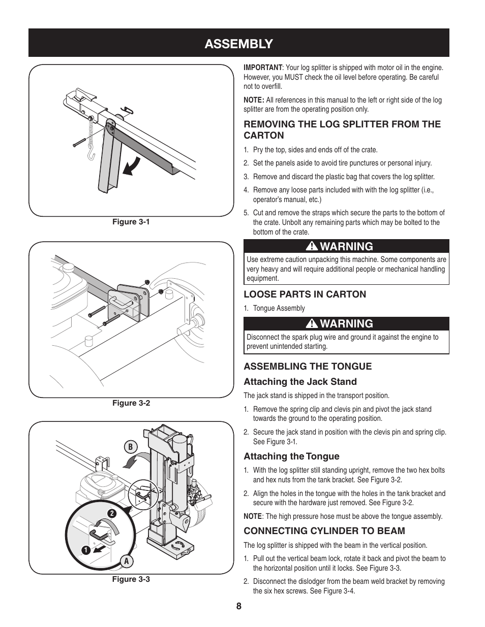 Assembly, Warning | Sears Craftsman 247.7764 User Manual | Page 8 / 60