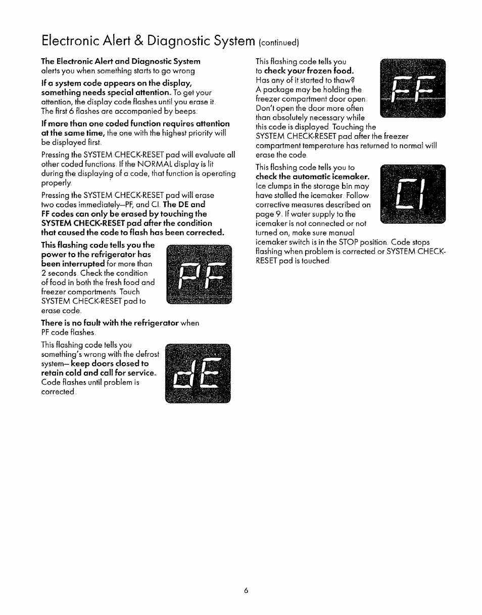 Lectronic atert ot uiagnostic oysrem ¡continued) | Sears 8EAIRS User Manual | Page 6 / 20