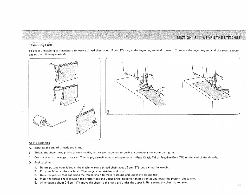 Securing ends | Sears OVERLOCK 385. 564180 User Manual | Page 20 / 46