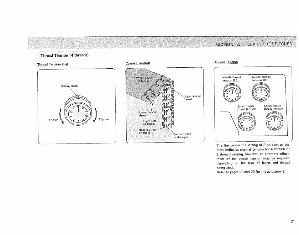 Thread tension (4 threads) | Sears OVERLOCK 385. 564180 User Manual | Page 22 / 46