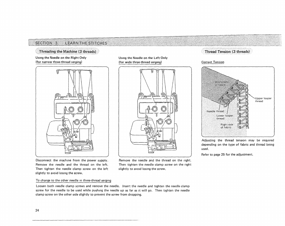 Threading the machine (3 threads) | Sears OVERLOCK 385. 564180 User Manual | Page 25 / 46