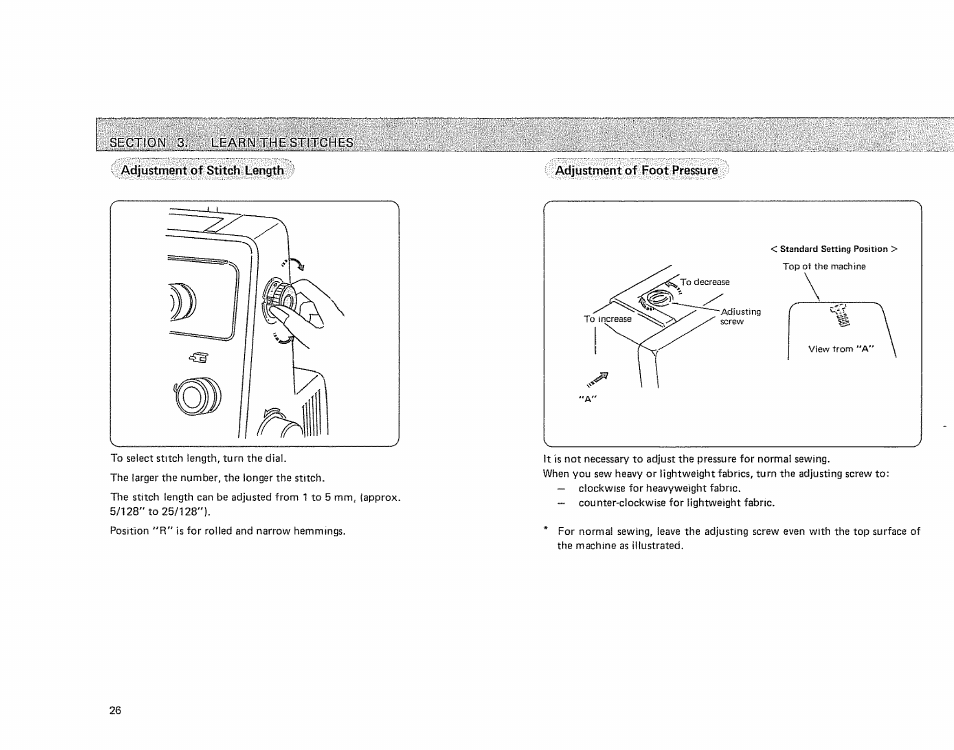 Adjustment of stitch length, Adjustment of foot pressure | Sears OVERLOCK 385. 564180 User Manual | Page 27 / 46