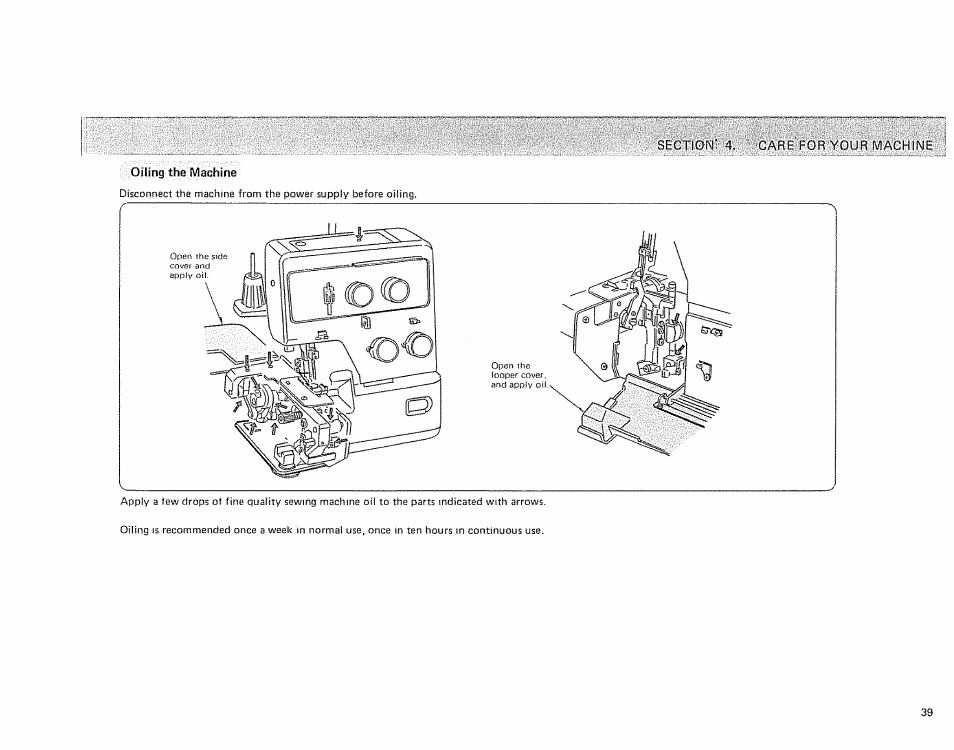 Oiling the machine | Sears OVERLOCK 385. 564180 User Manual | Page 40 / 46