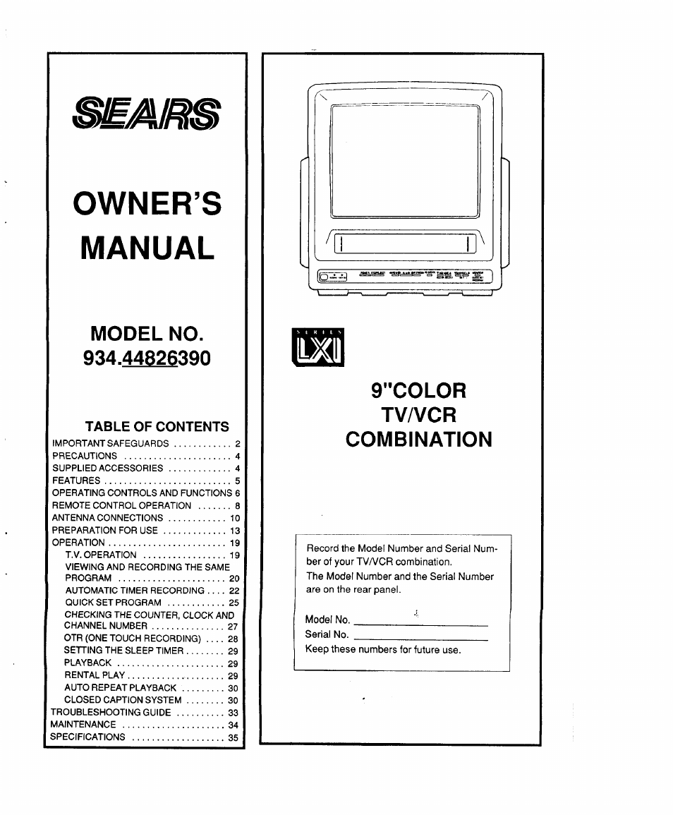 Sears 934.4482639 User Manual | 36 pages