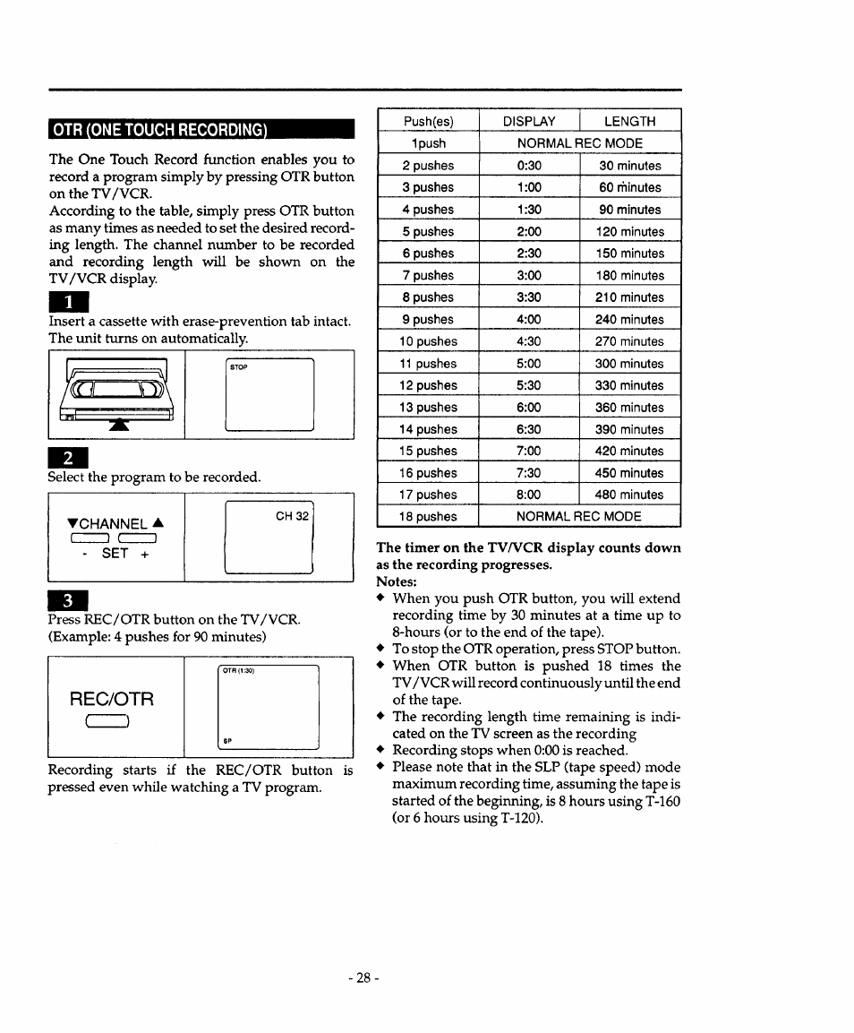 Otr (one touch recording, Czz:), Rec/otr | Sears 934.4482639 User Manual | Page 28 / 36