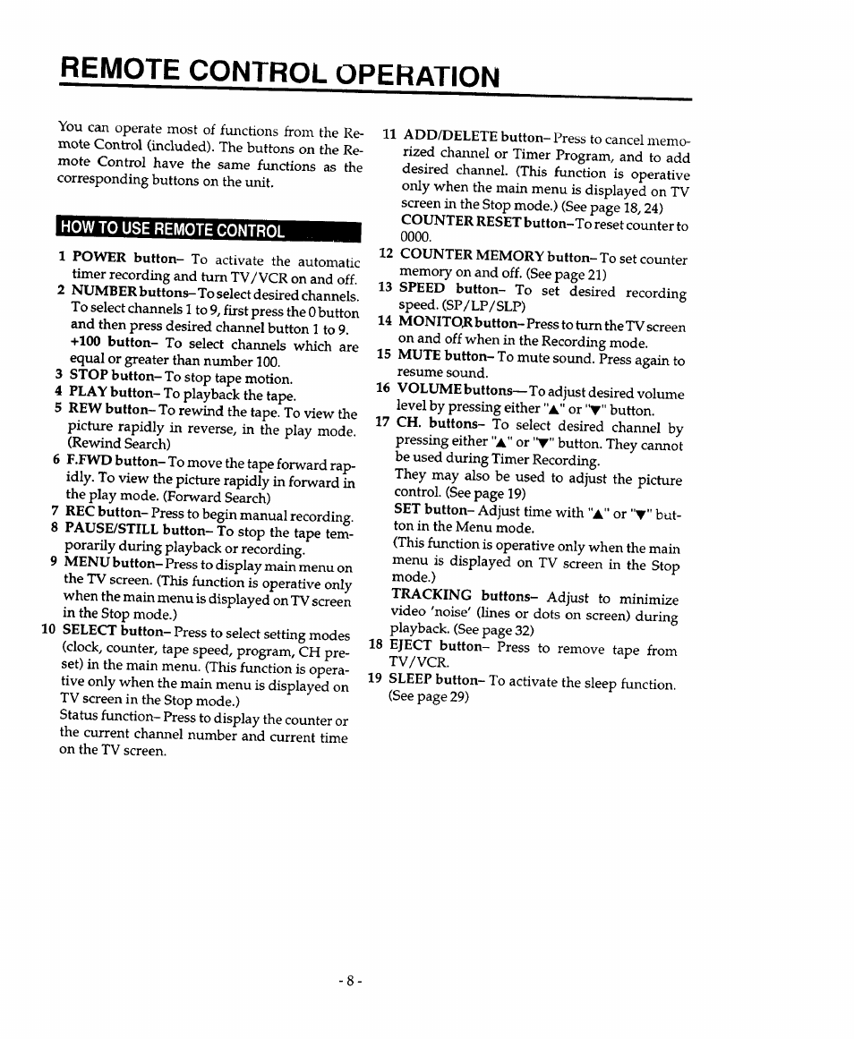 Remote control operation | Sears 934.4482639 User Manual | Page 8 / 36