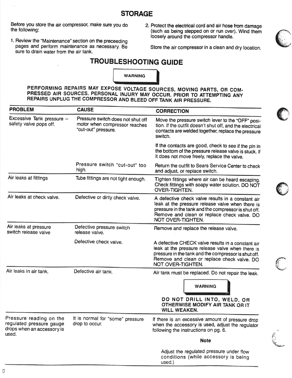 Storage, Troubleshooting guide | Sears Craftsman 919.153110 User Manual | Page 10 / 16