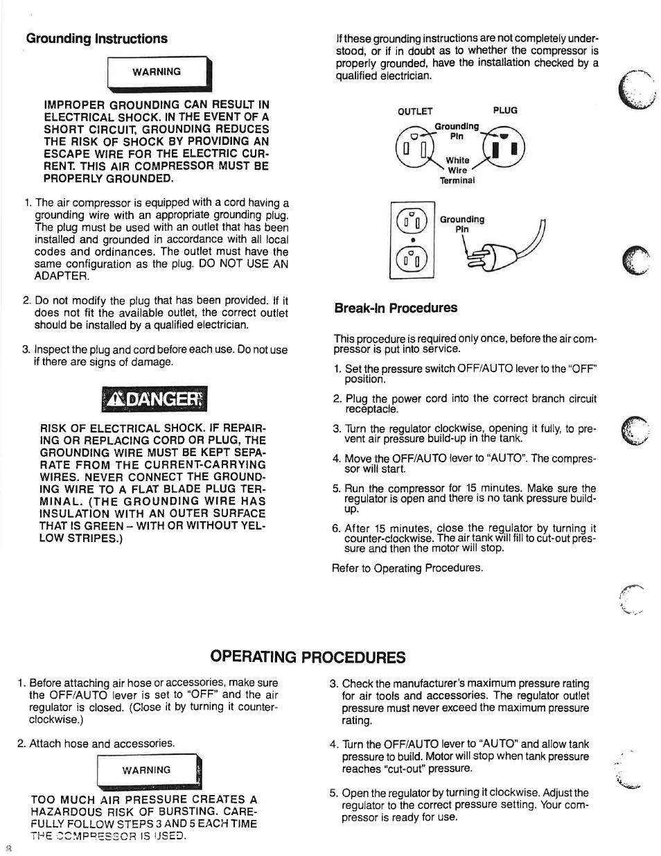Dangert, Operating procedures | Sears Craftsman 919.153110 User Manual | Page 8 / 16