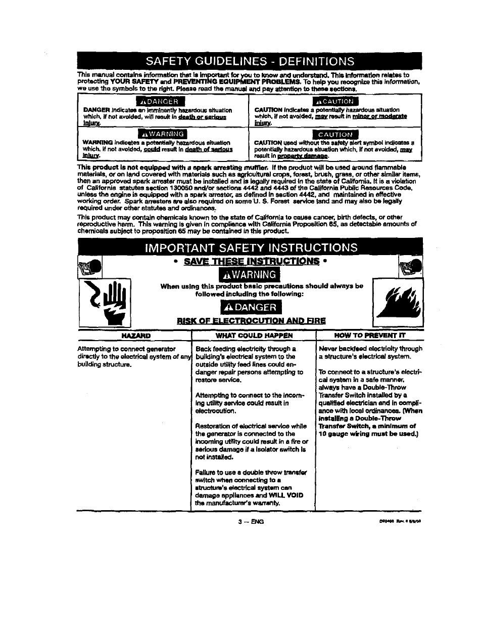 A danger, Safety guidelines - definitions, Important safety instructions | Awarning, Save these instructions | Sears 919.329150 User Manual | Page 3 / 32