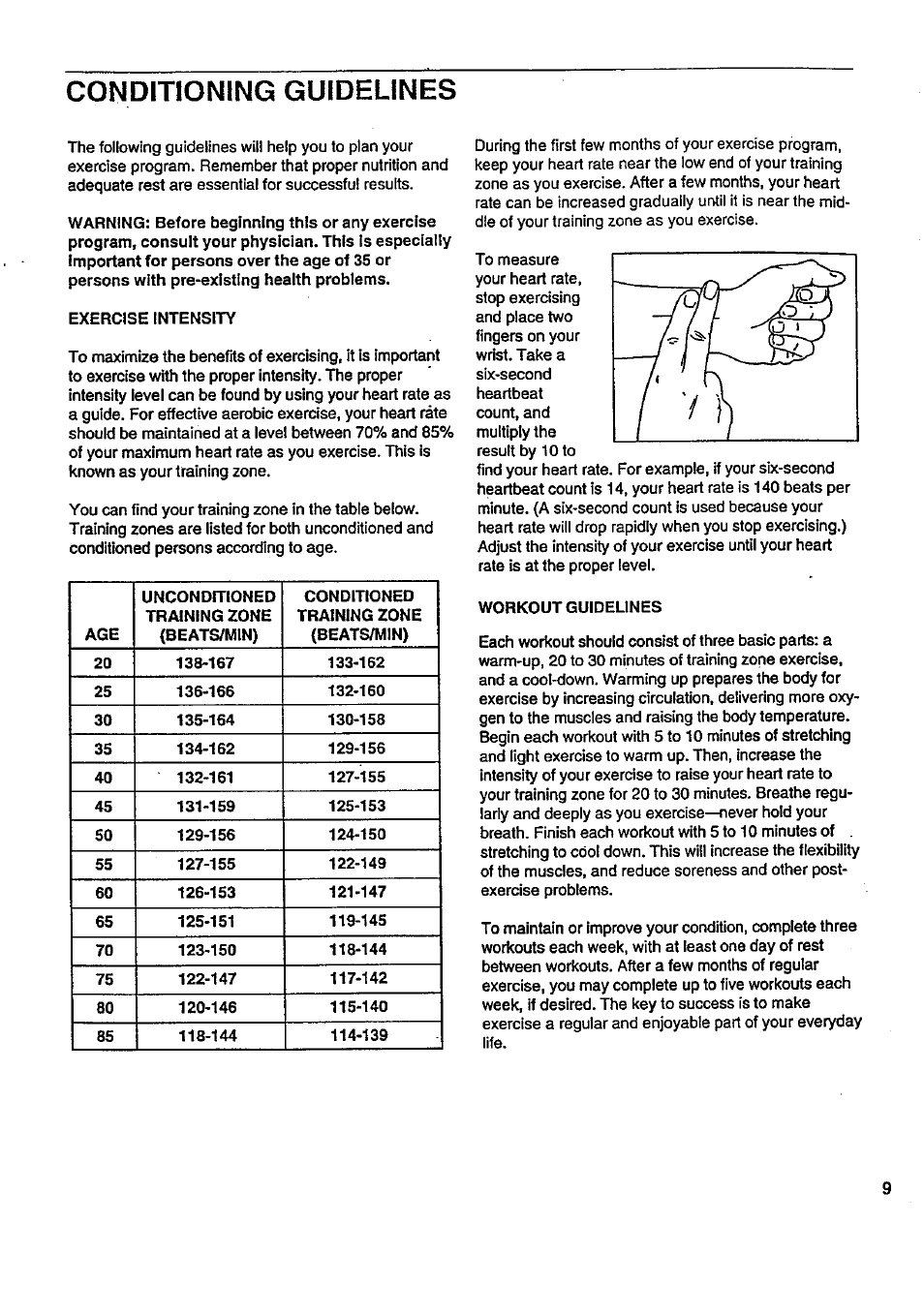 Conditioning guidelines | Sears LIFESTYLER 831.287628 User Manual | Page 9 / 12