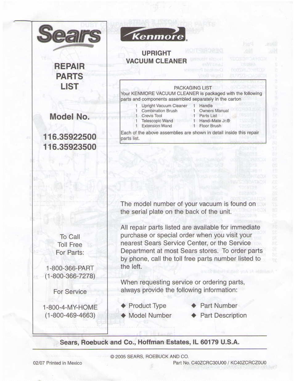 Sears 116.35923500 User Manual | 7 pages