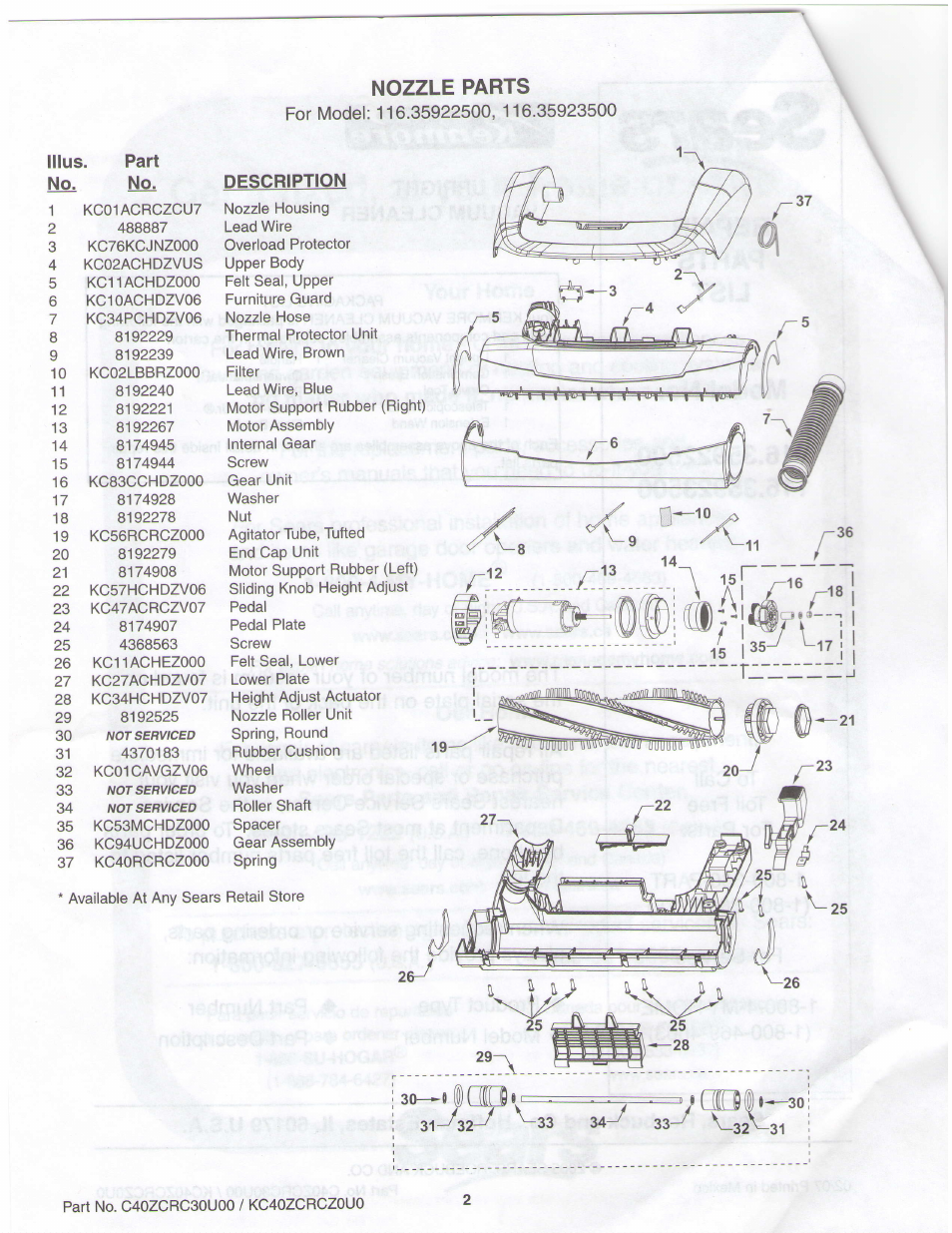 Nozzle parts | Sears 116.35923500 User Manual | Page 2 / 7