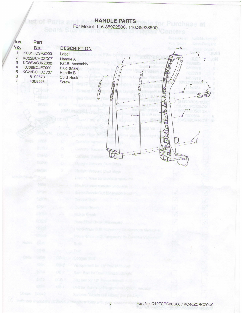 Description, Handle parts, Ilus | Sears 116.35923500 User Manual | Page 5 / 7