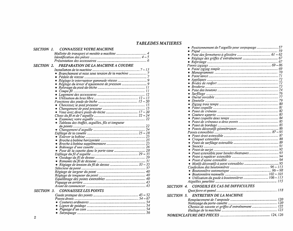 Tabledes matieres | Sears 385.1883 User Manual | Page 10 / 139