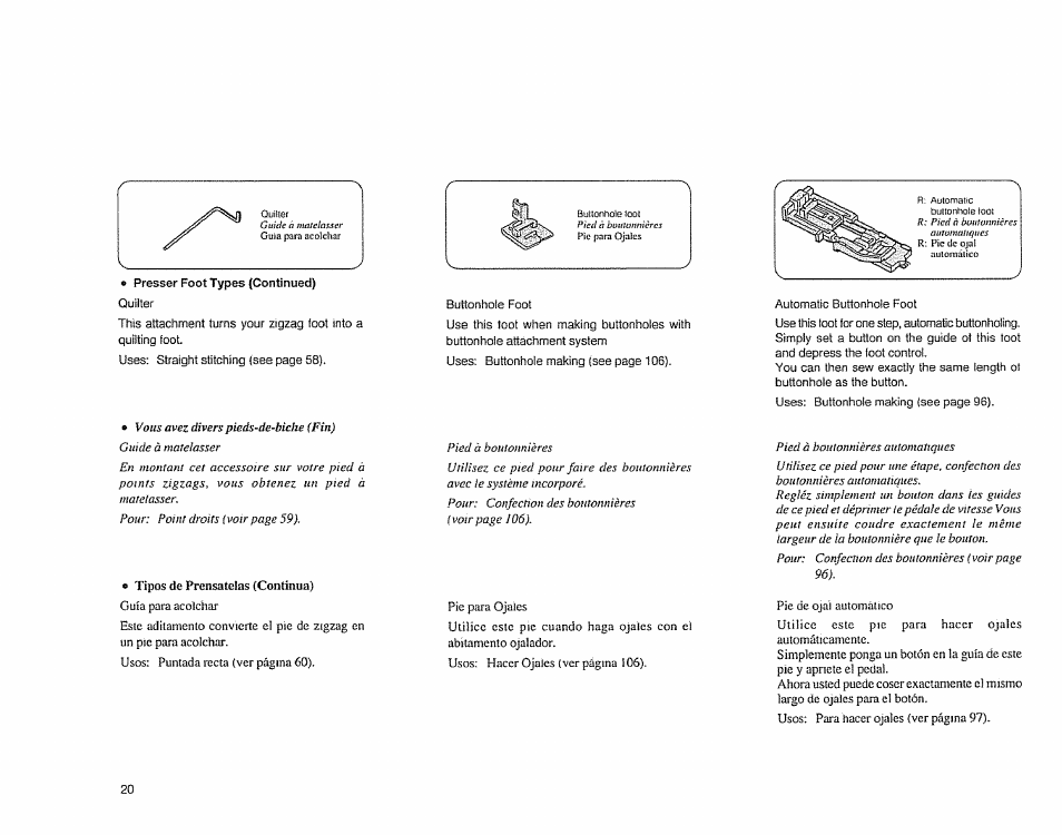 Presser foot types (continued) | Sears 385.1883 User Manual | Page 28 / 139