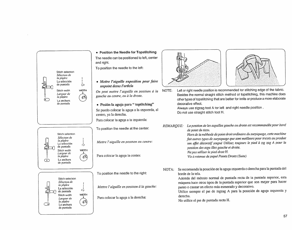 Position the needle for topstitching, Position the needle lor topstitchlng | Sears 385.1883 User Manual | Page 65 / 139