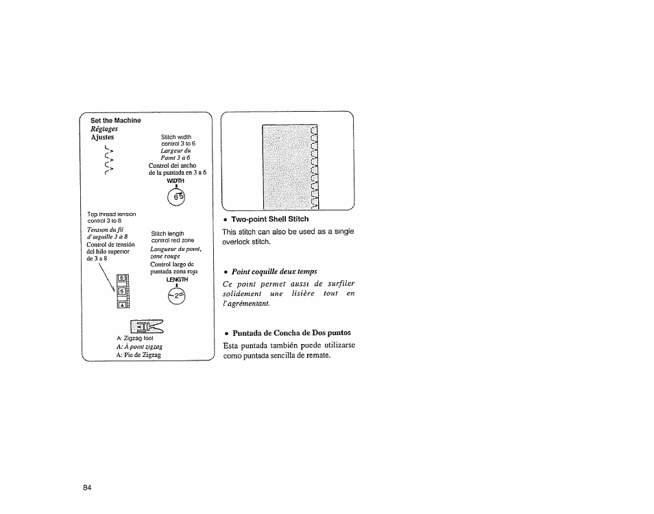 Two-point shell stitch, Two-point shell stitching | Sears 385.1883 User Manual | Page 92 / 139