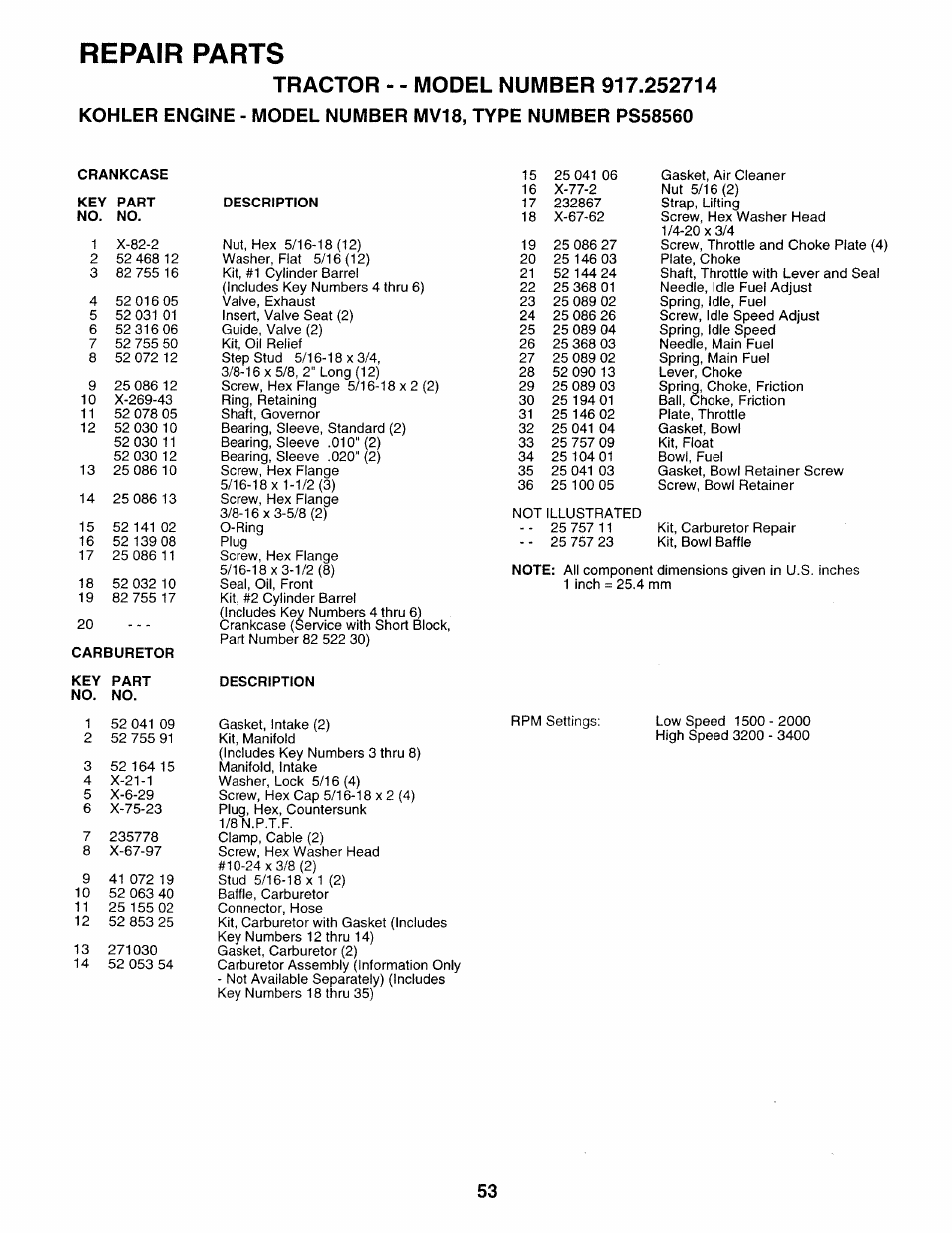 Repair parts | Sears 917.252714 User Manual | Page 113 / 120