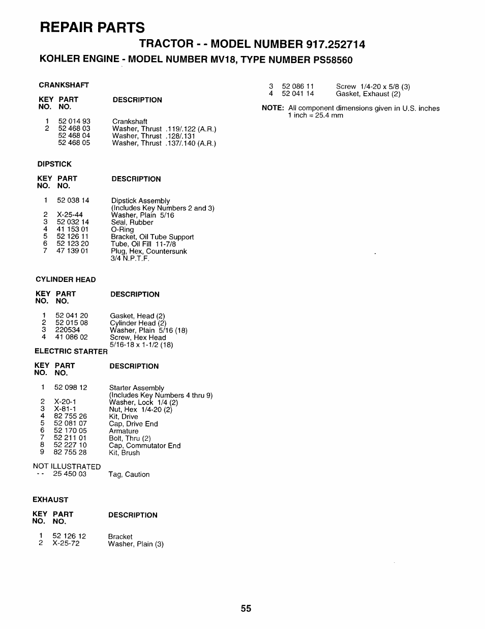 Repair parts | Sears 917.252714 User Manual | Page 115 / 120