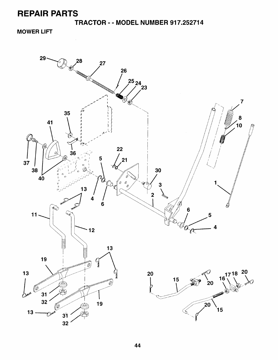 Repair parts | Sears 917.252714 User Manual | Page 44 / 120