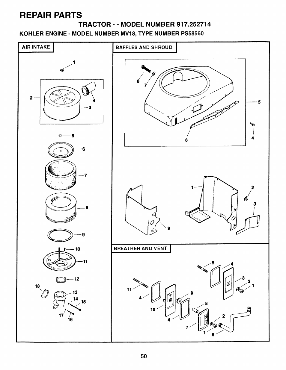 Repair parts | Sears 917.252714 User Manual | Page 50 / 120