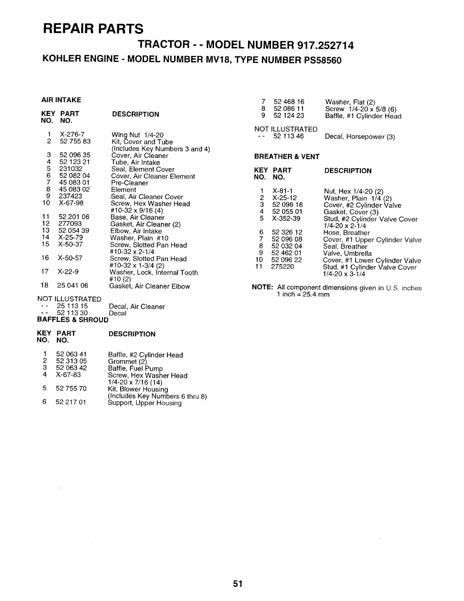 Repair parts | Sears 917.252714 User Manual | Page 51 / 120