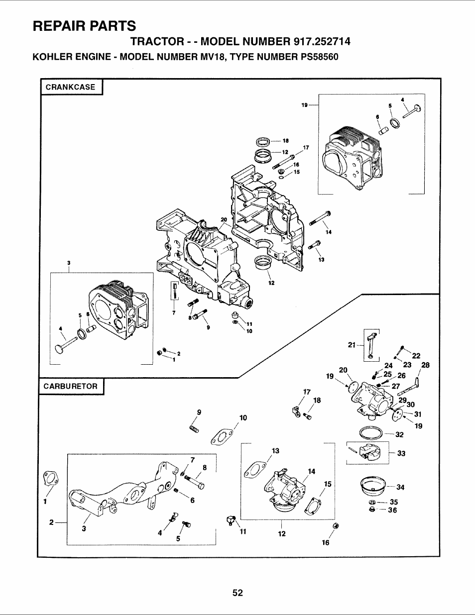 Repair parts | Sears 917.252714 User Manual | Page 52 / 120