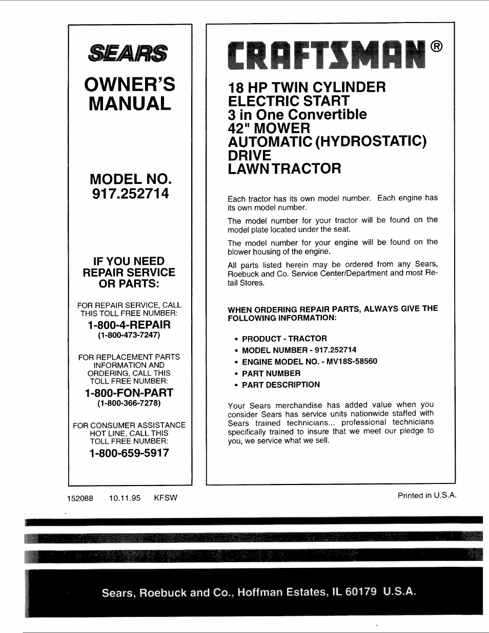 Owner’s manual r m m | Sears 917.252714 User Manual | Page 60 / 120