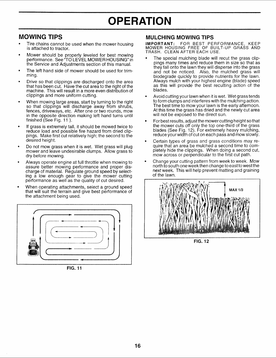 Mowing tips, Mulching mowing tips, Íifff'ésai | Ifiii, I!»l, Operation | Sears 917.252714 User Manual | Page 76 / 120