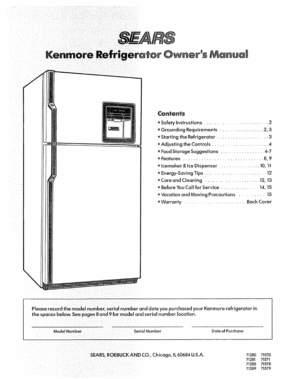 Sears 71579 User Manual | 15 pages