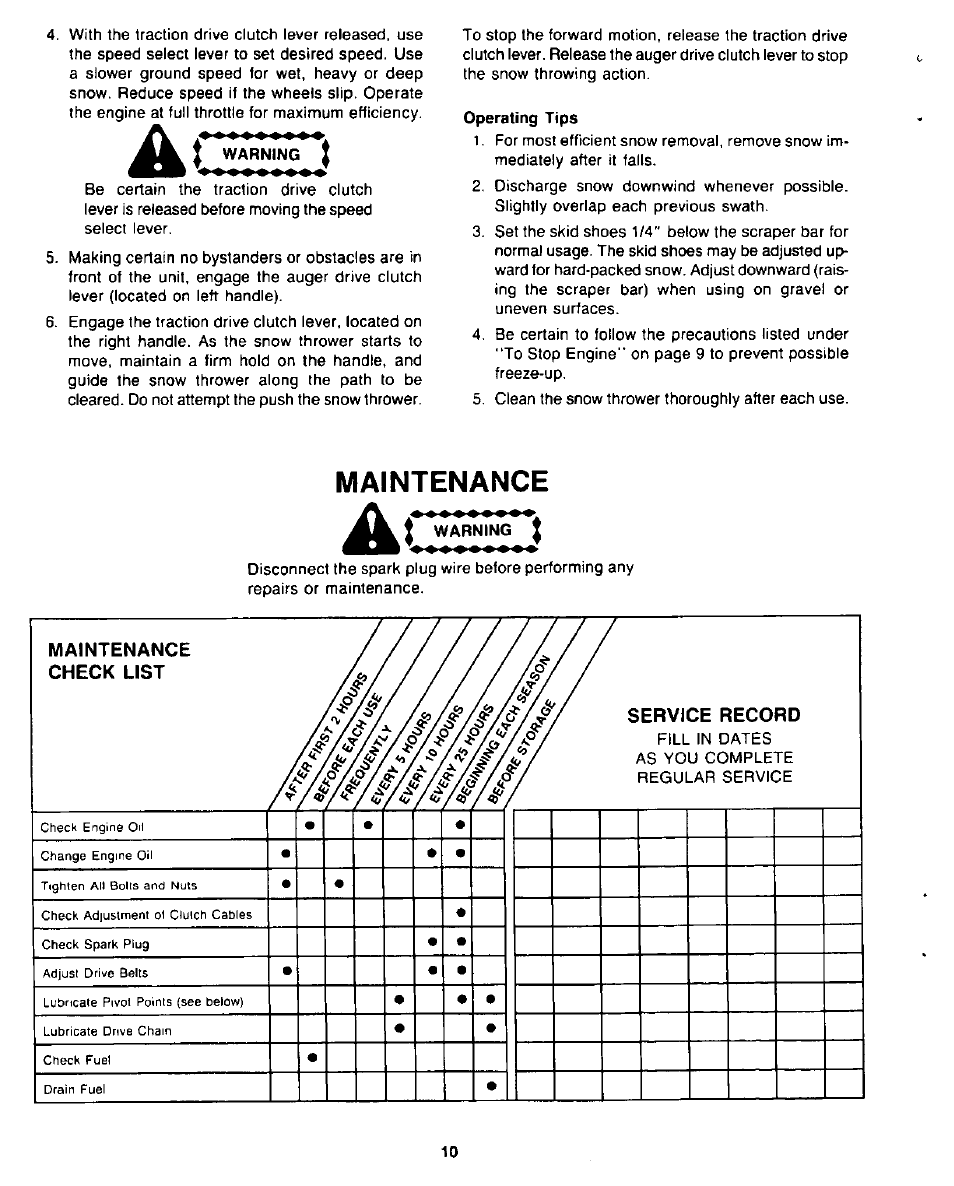 Operating tips, Maintenance | Sears 247.8867 User Manual | Page 10 / 32