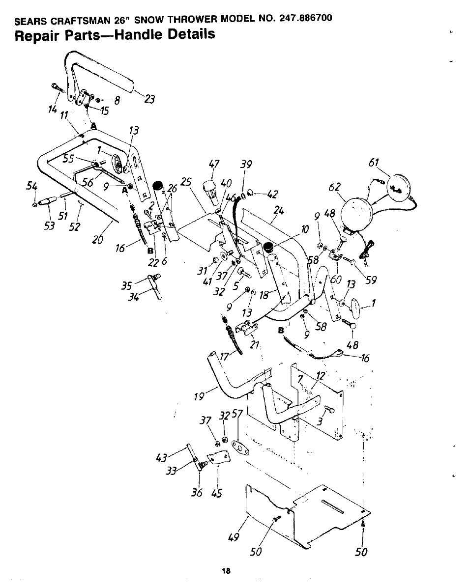 Repair parts—handle details | Sears 247.8867 User Manual | Page 18 / 32