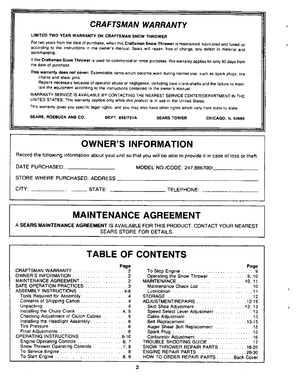 Sears 247.8867 User Manual | Page 2 / 32