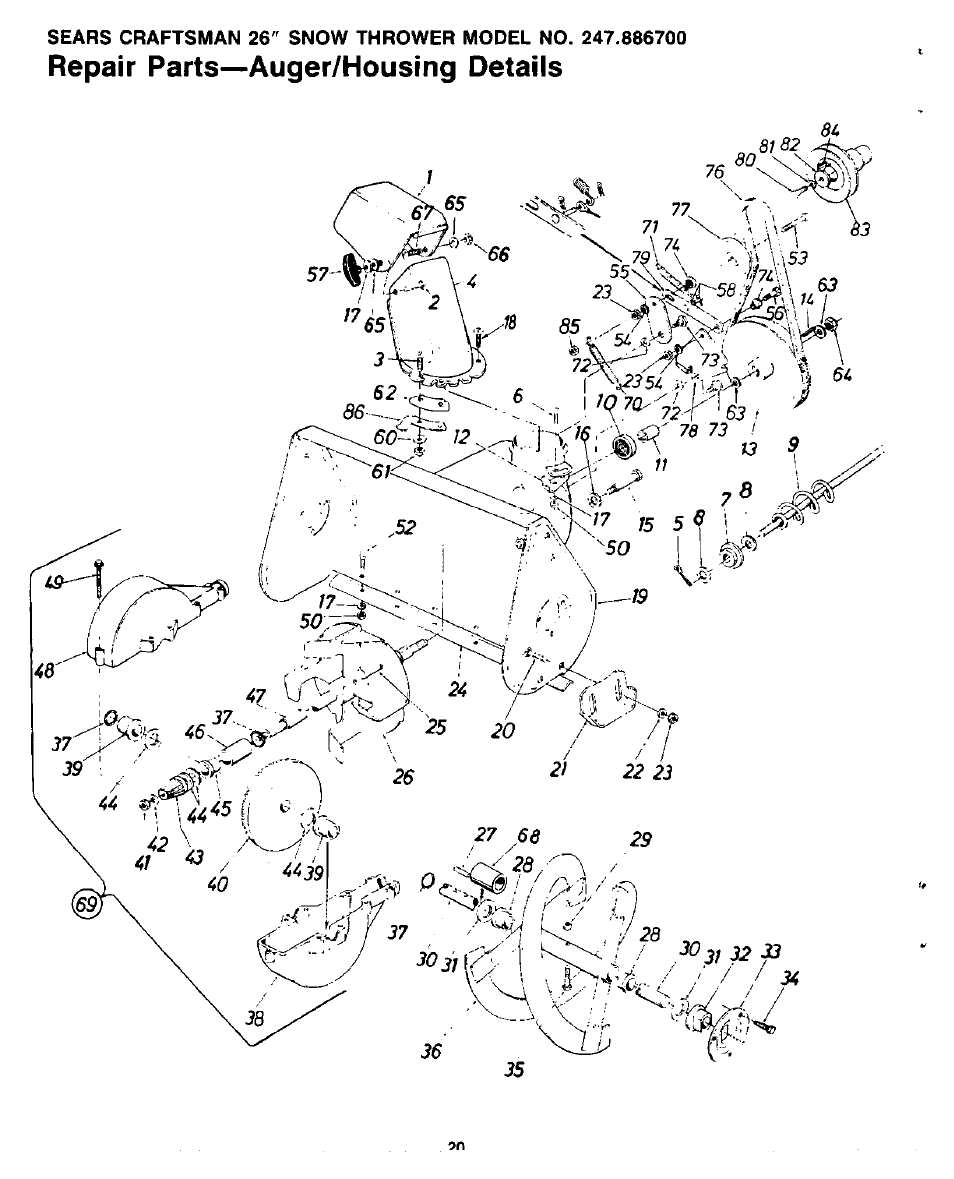 Repair parts—auger/housing details | Sears 247.8867 User Manual | Page 20 / 32