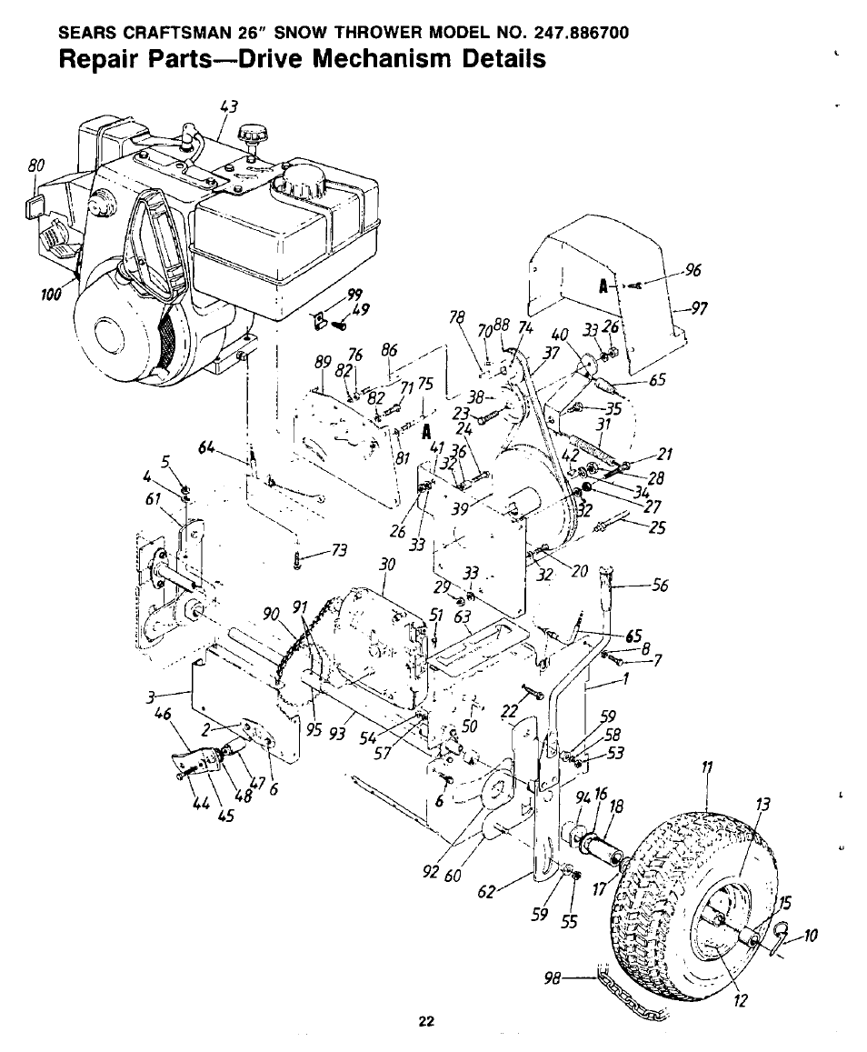 Repair parts—drive mechanism details | Sears 247.8867 User Manual | Page 22 / 32