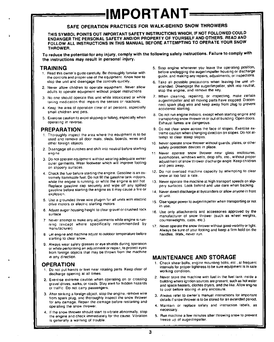 Important, Training, Preparation | Operation, Maintenance and storage | Sears 247.8867 User Manual | Page 3 / 32