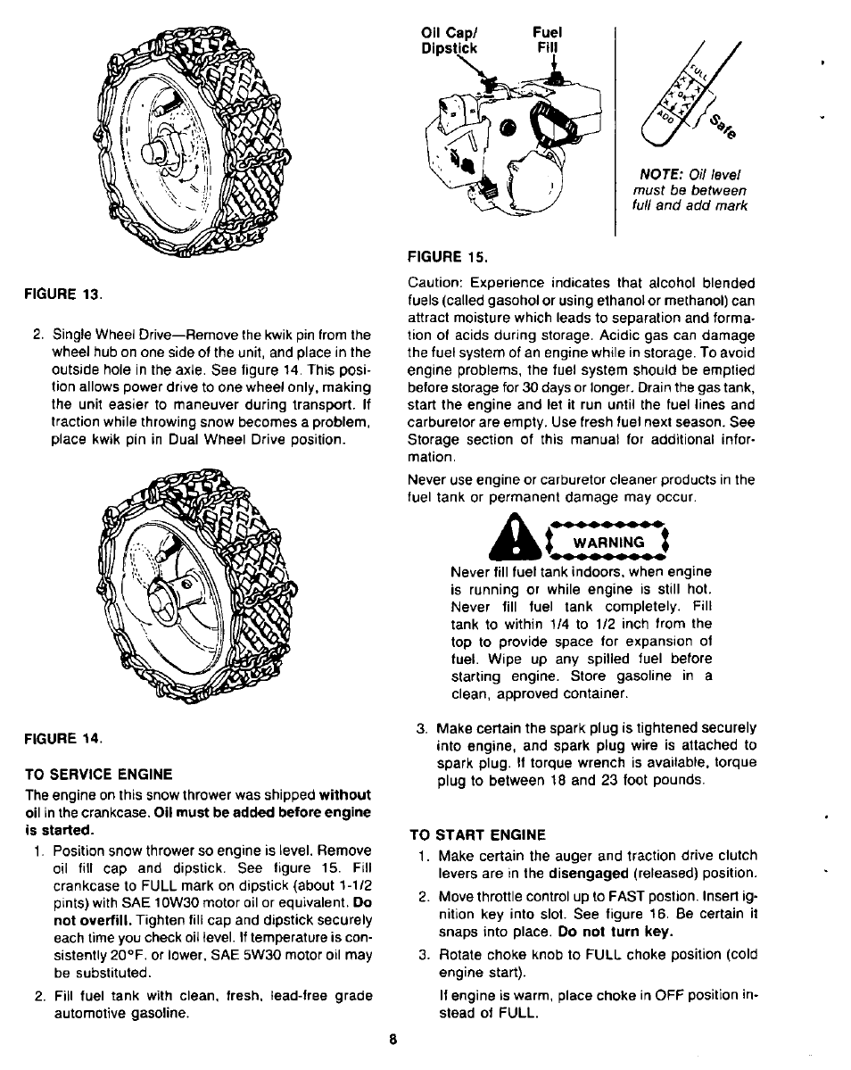 Figure 13, Figure 14, To service engine | Warning, To start engine | Sears 247.8867 User Manual | Page 8 / 32