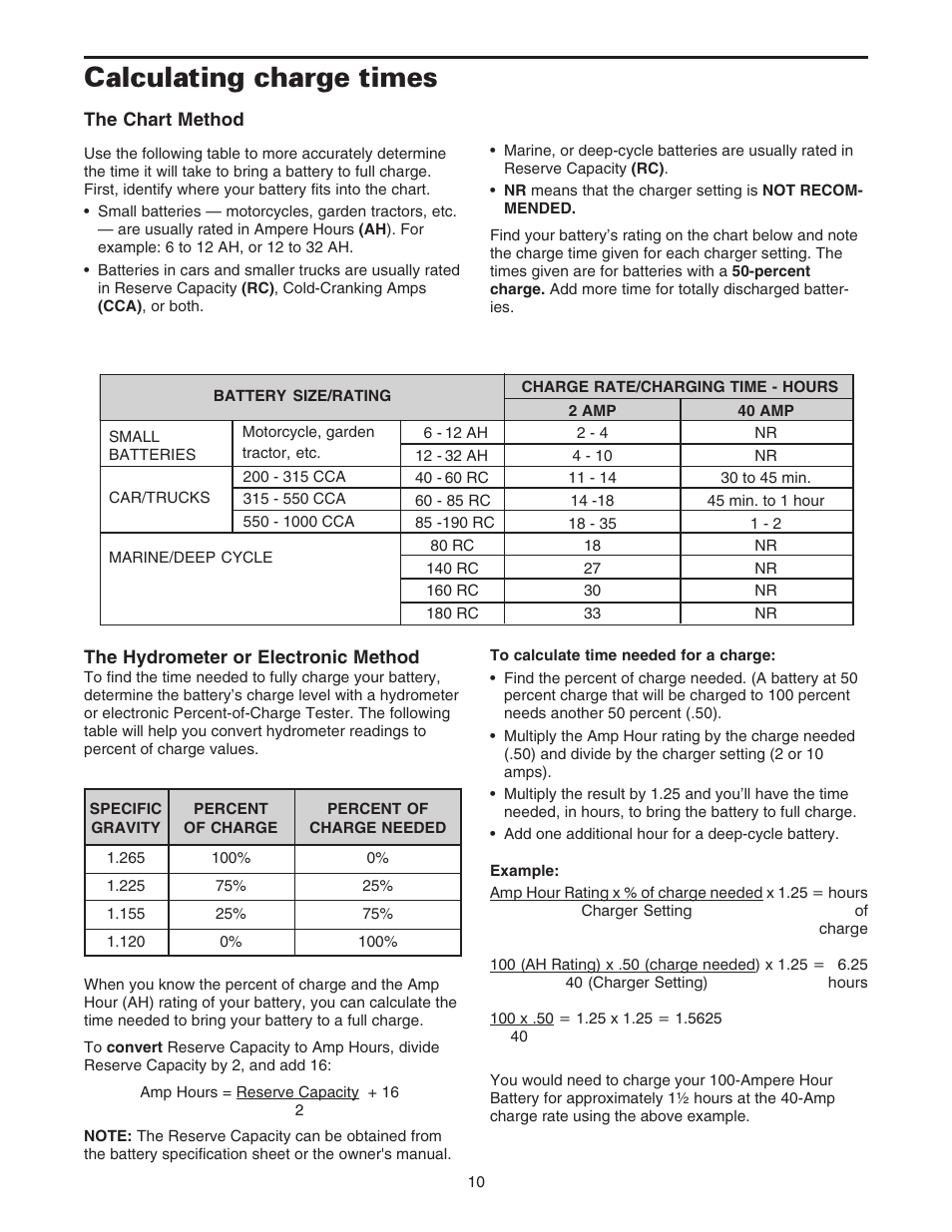 Calculating charge times | Sears 200.71231 User Manual | Page 11 / 14