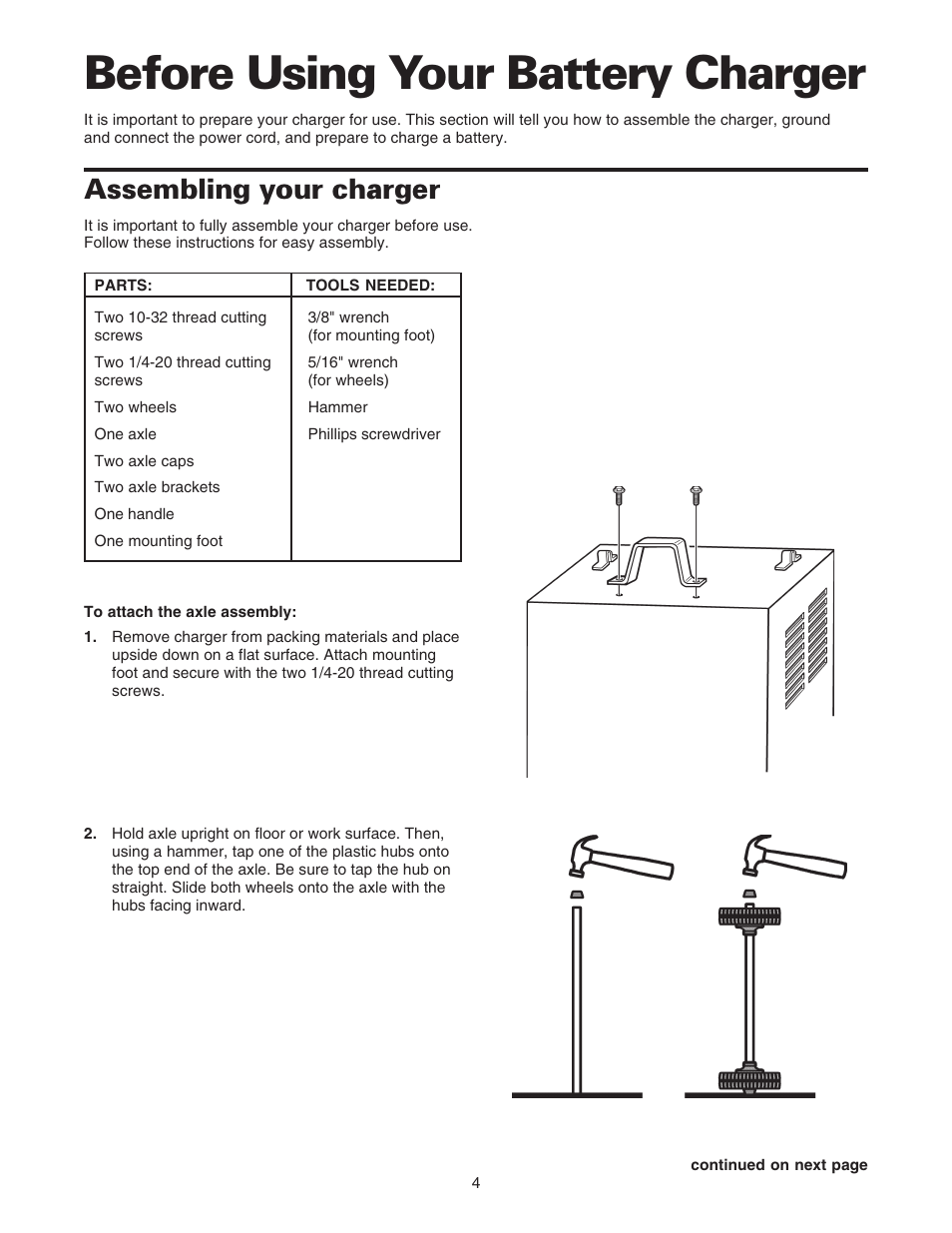 Before using your battery charger, Assembling your charger | Sears 200.71231 User Manual | Page 5 / 14