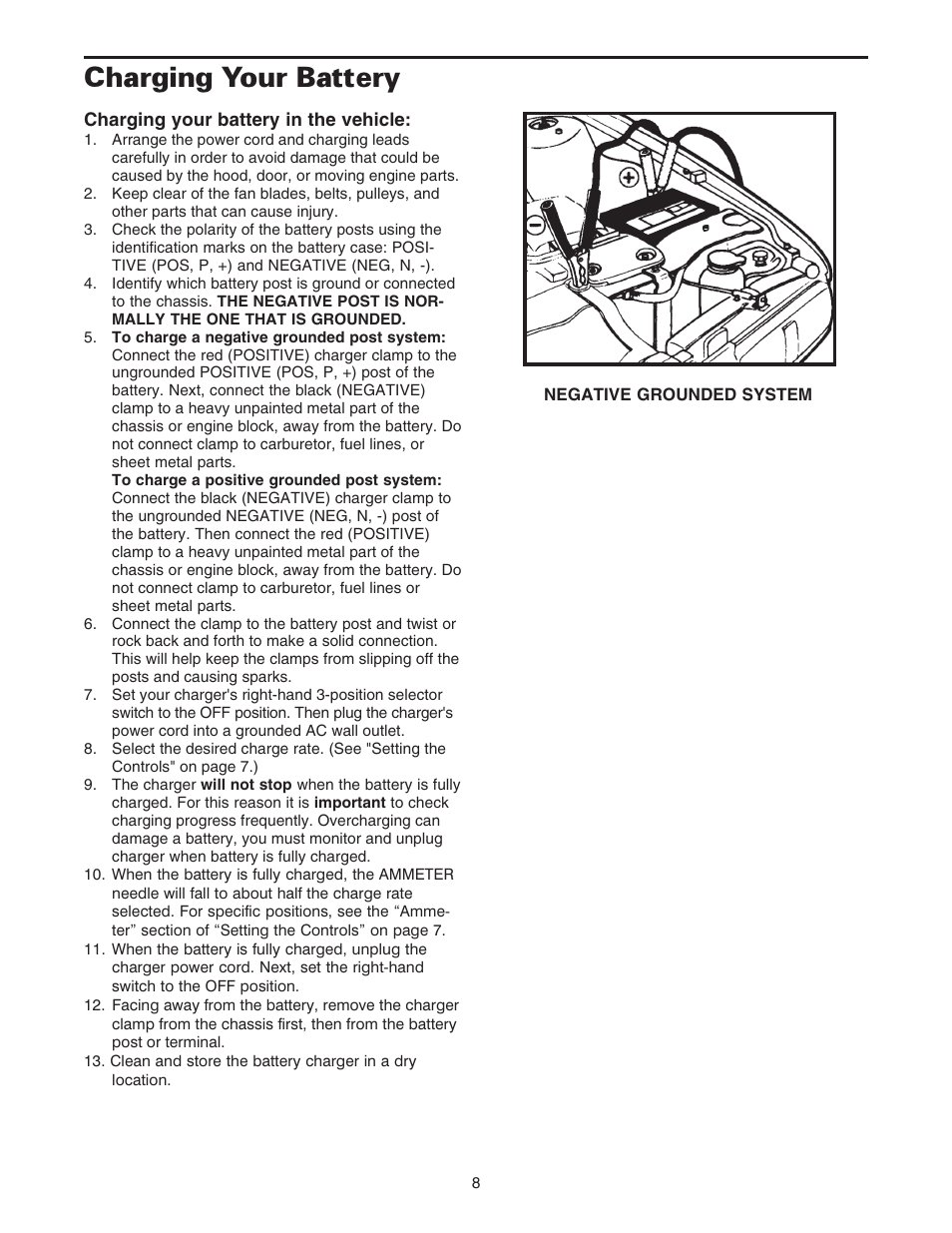 Charging your battery | Sears 200.71231 User Manual | Page 9 / 14