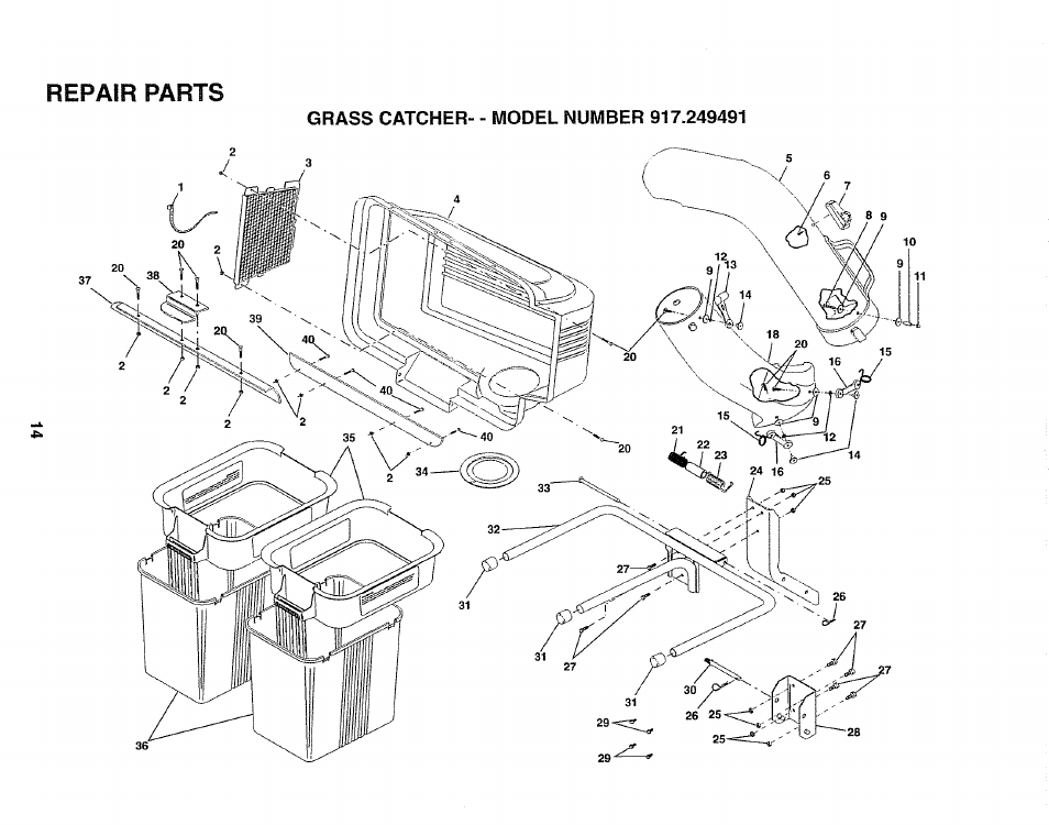 Repair parts | Sears 917.249491 User Manual | Page 14 / 16