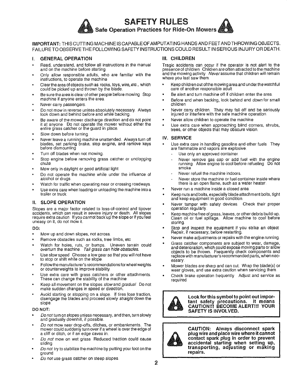 Safety rules, Safe operation practices for ride-on mowers | Sears 917.249491 User Manual | Page 2 / 16