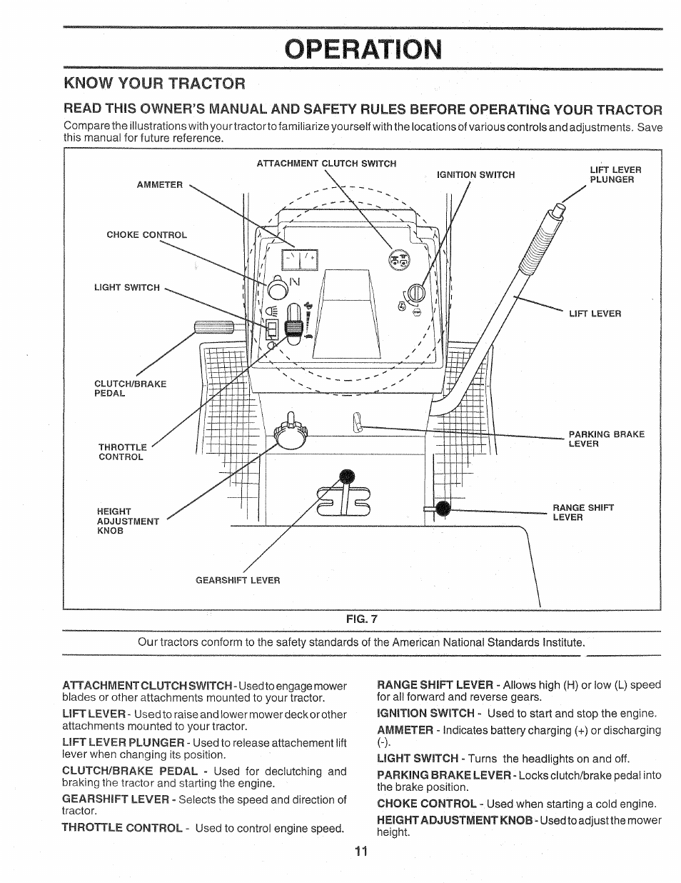 Operation, Know your tractor | Sears Craftsman 917.257720 User Manual | Page 11 / 60