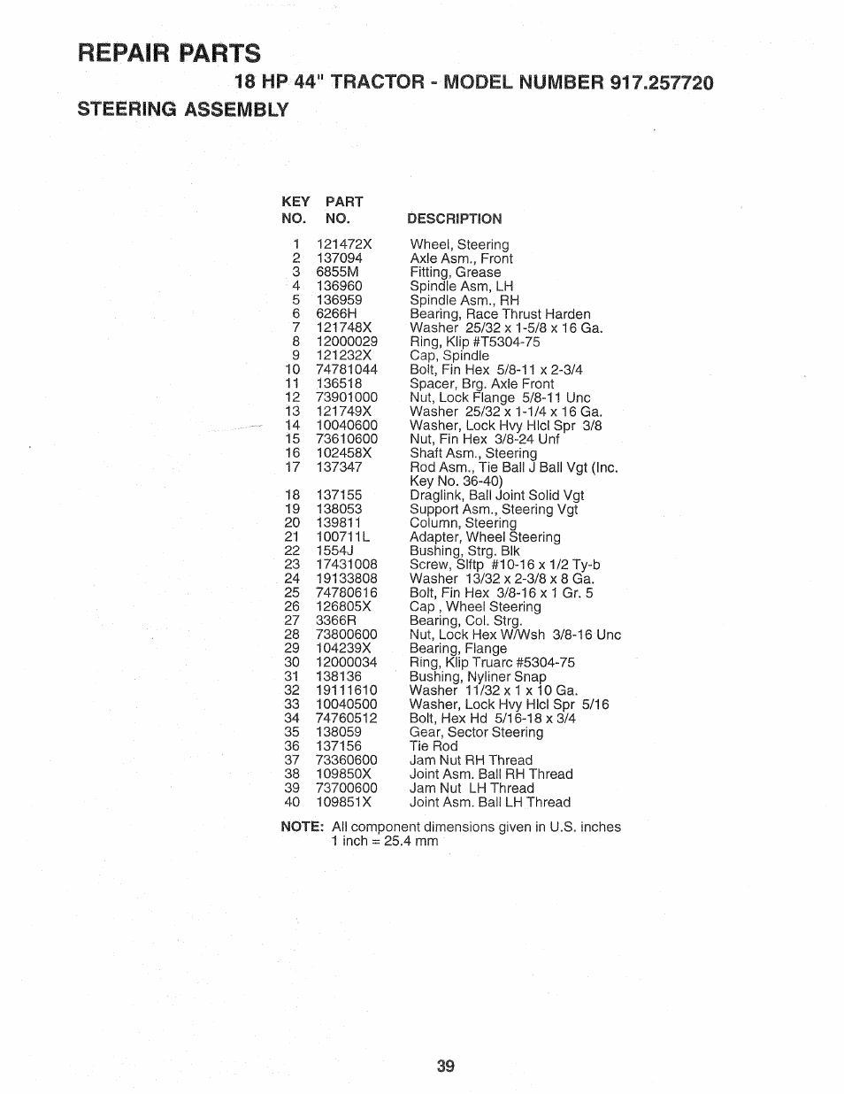Repair parts | Sears Craftsman 917.257720 User Manual | Page 39 / 60