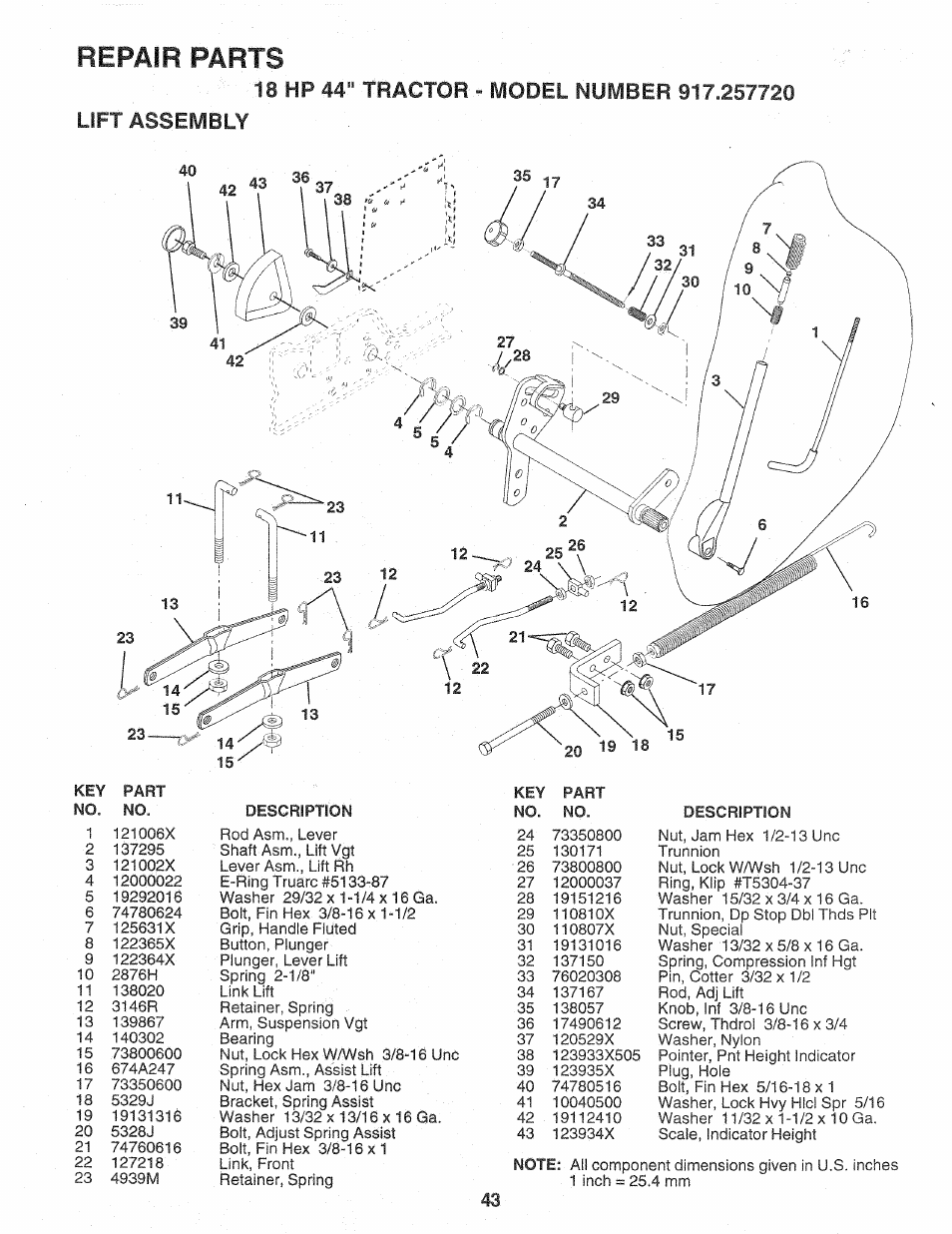 Repair parts | Sears Craftsman 917.257720 User Manual | Page 43 / 60
