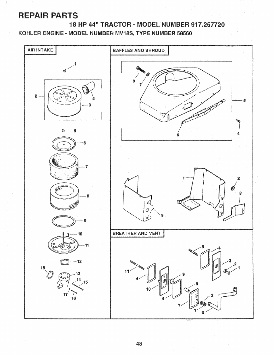 Repair parts | Sears Craftsman 917.257720 User Manual | Page 48 / 60