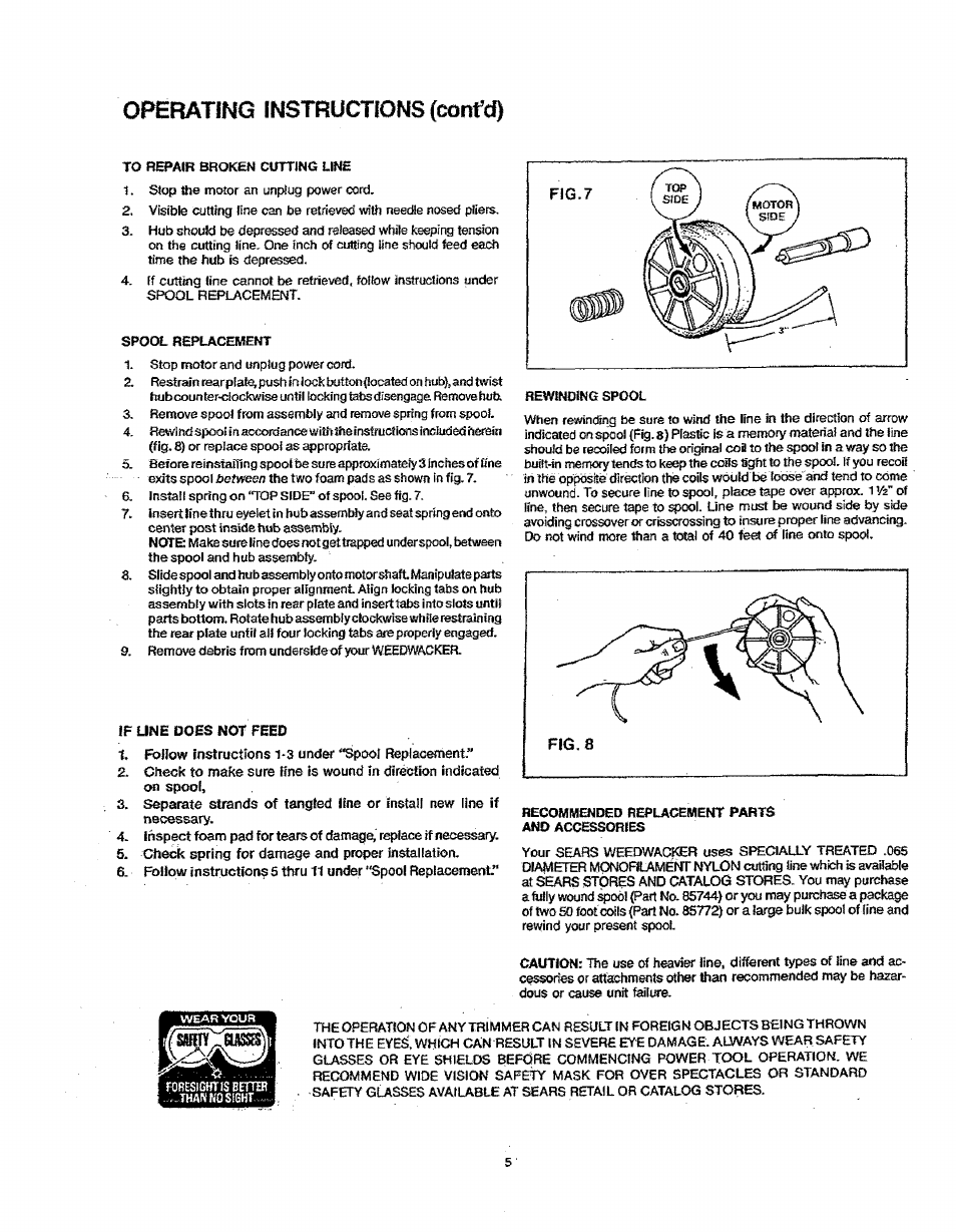 Operating instructions (confd) | Sears 257.79605 User Manual | Page 5 / 8