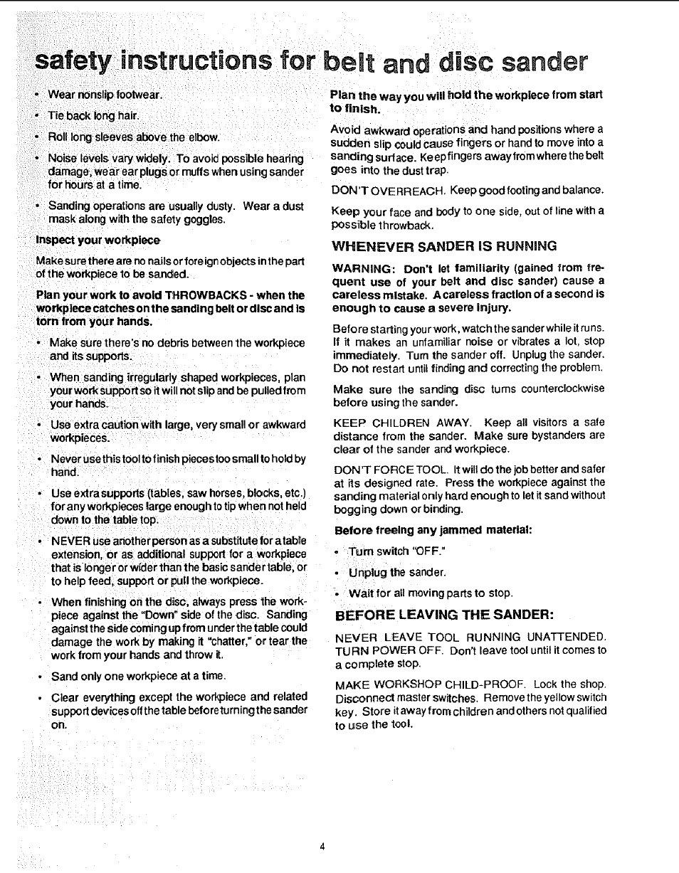 Safety iriistructiqns for b, Lt and^^^d sander | Sears 113.22643 User Manual | Page 4 / 24