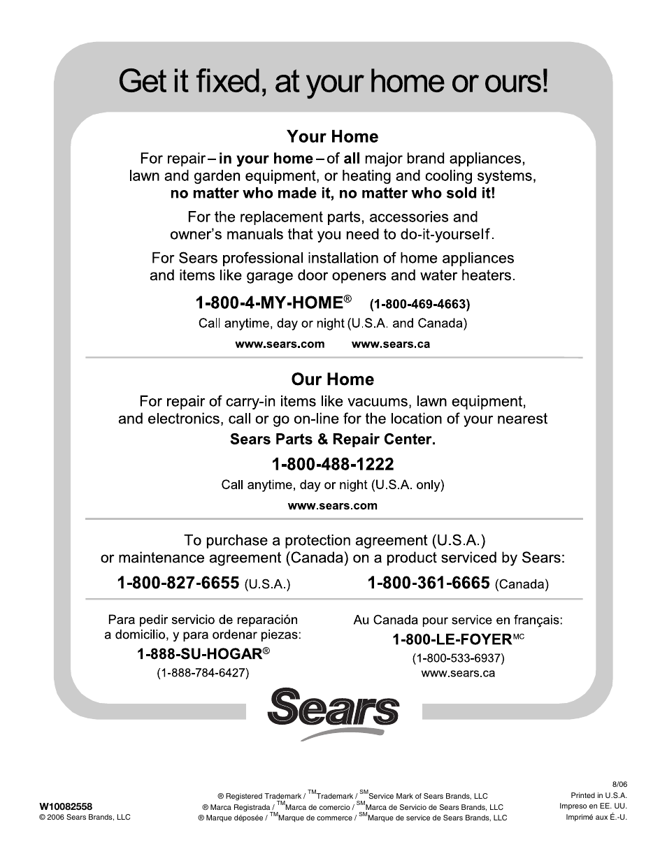 Sears 665.1359 User Manual | Page 18 / 18