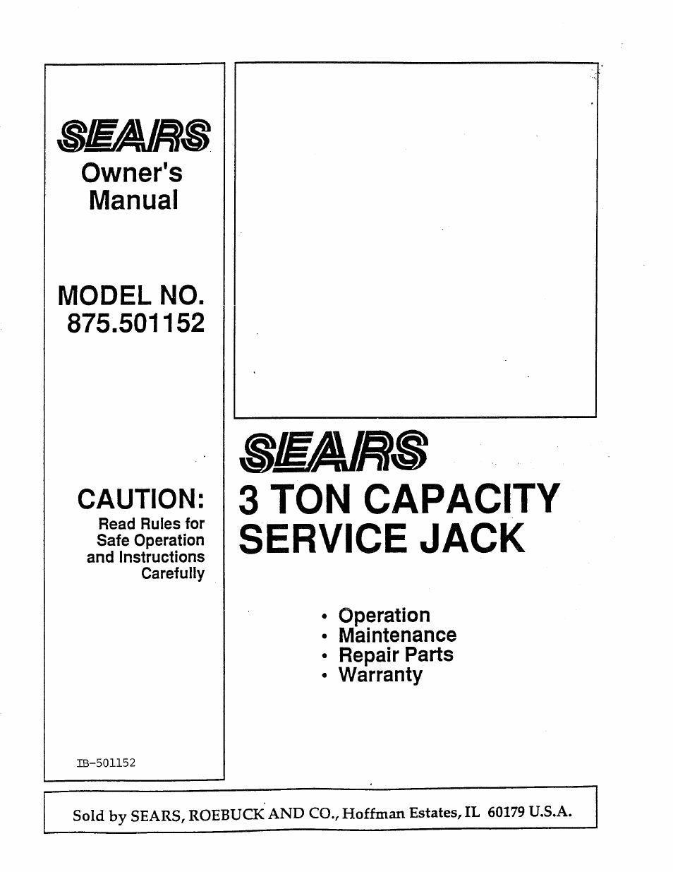 Sears 875.501152 User Manual | 4 pages